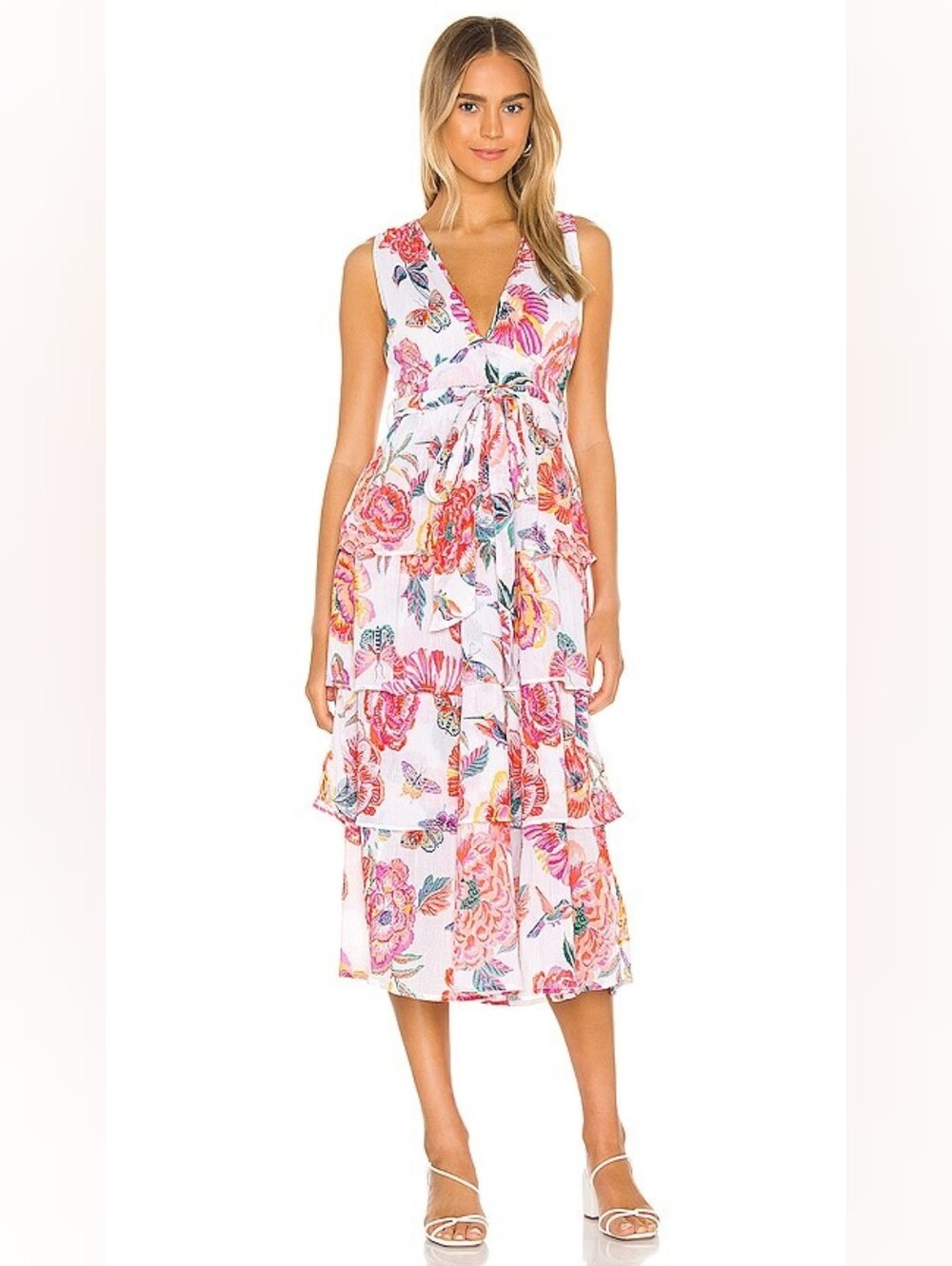 Banjanan Eliza Dress in Rose Garden White Poppy size XS Butterfly Hummingbird